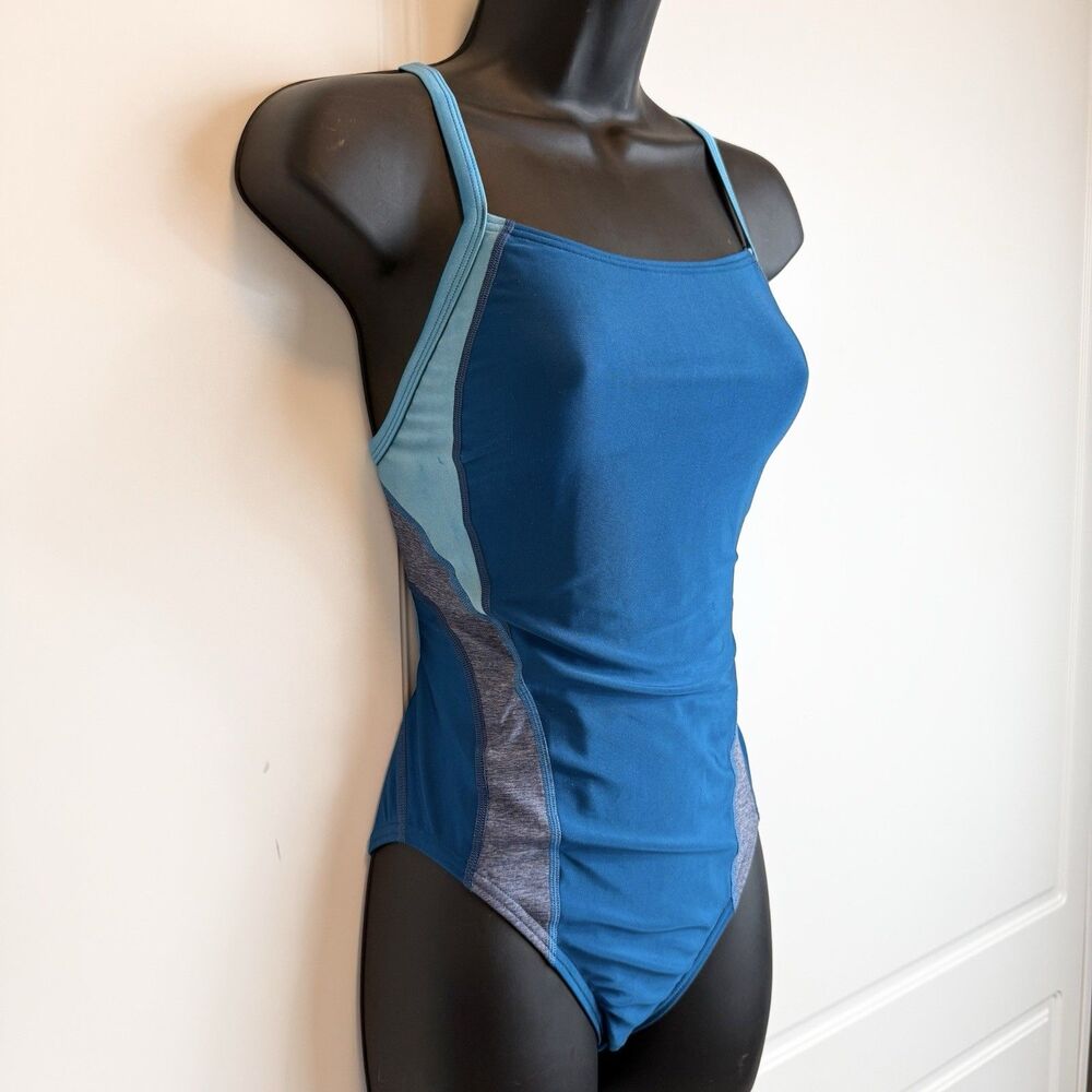 Speedo Pro LT Womens One Piece Bathing Suit Blue / Gray Size XS / S